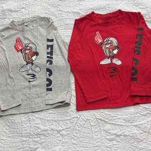 Kids Let's Go Football Long Sleeve Tees - Red & Gray